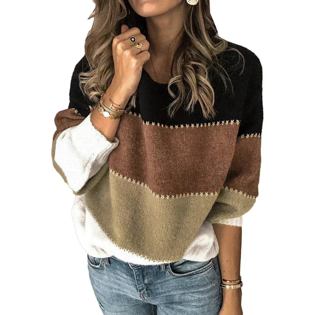Idony | Color Block Crew Neck Whipstitch Trim Sweater