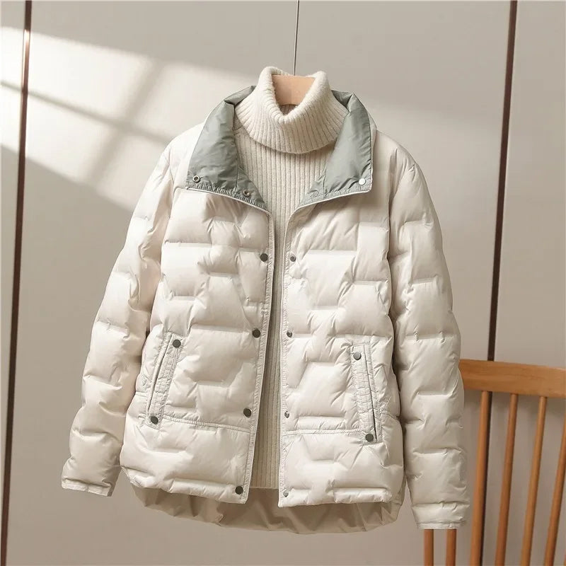 Puffer Jacket Down Filled Matte Shell with High Stand Collar