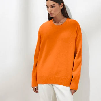 Women's Crew Neck Knit Jumper Relaxed Fit Long Sleeve