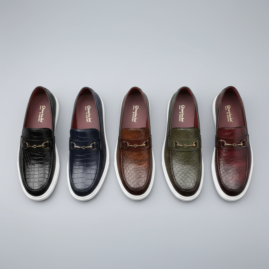 Men's Textured Loafers with Metal Bit Detail
