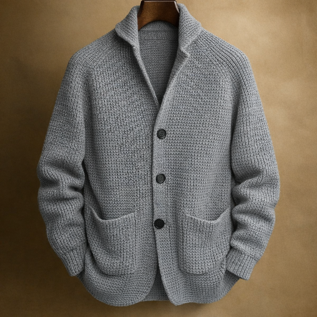 Men’s Ribbed Knit Button Cardigan with Collar