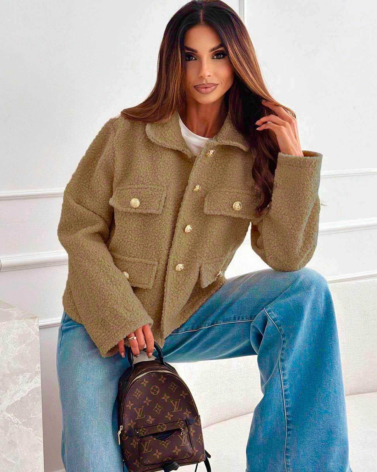 Women's Boucle Jacket | Soft Textured Button-Front Coat