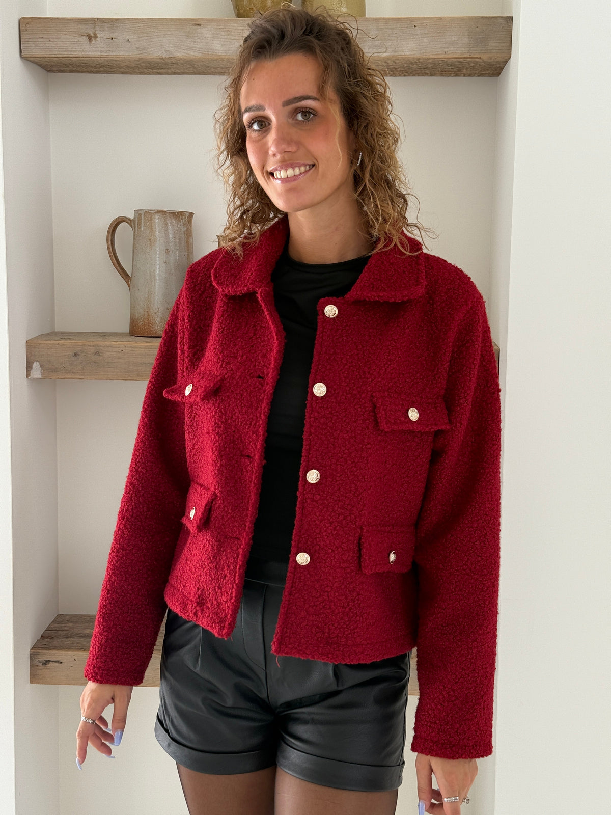 Women's Boucle Jacket | Soft Textured Button-Front Coat