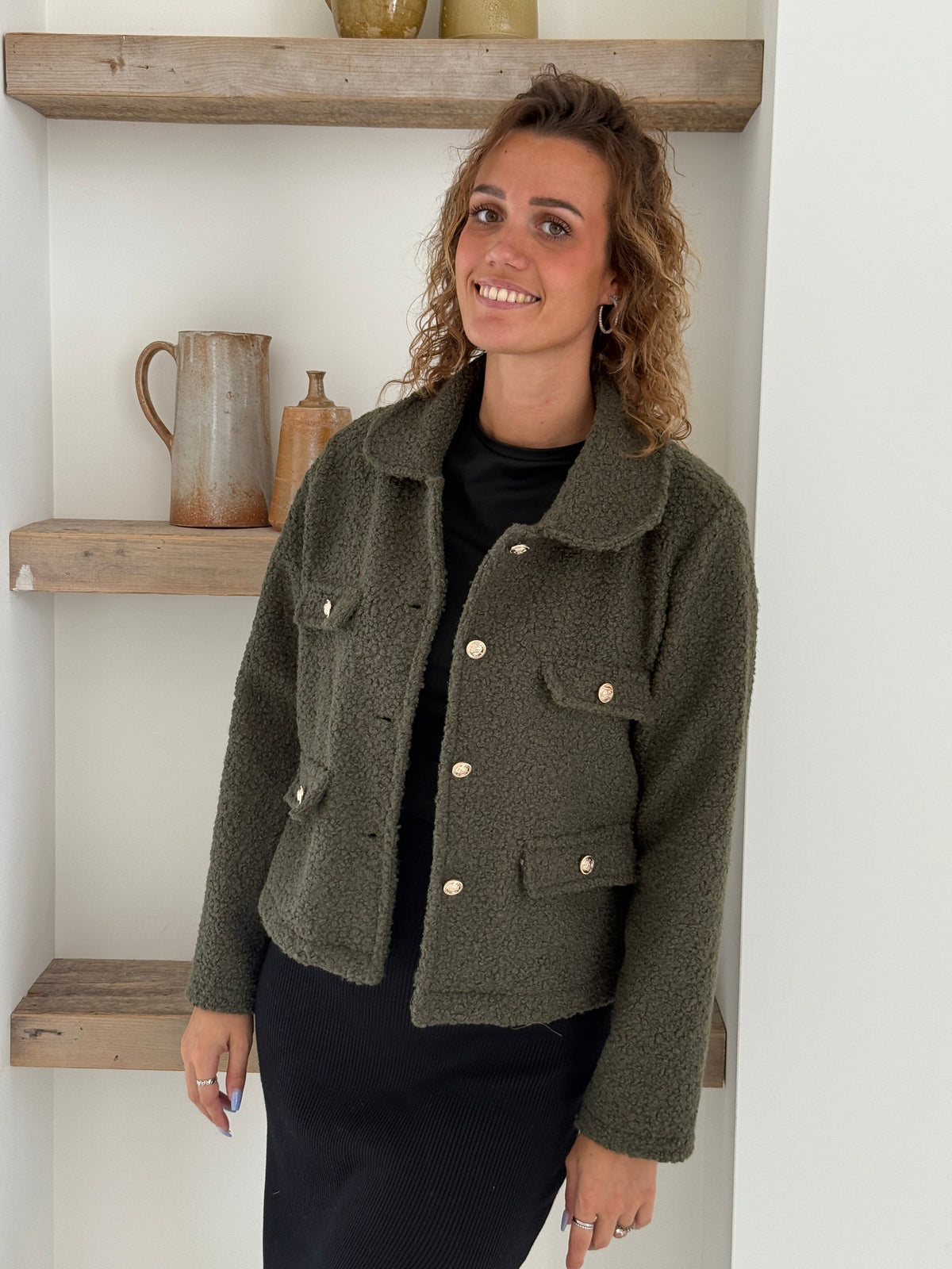Women's Boucle Jacket | Soft Textured Button-Front Coat