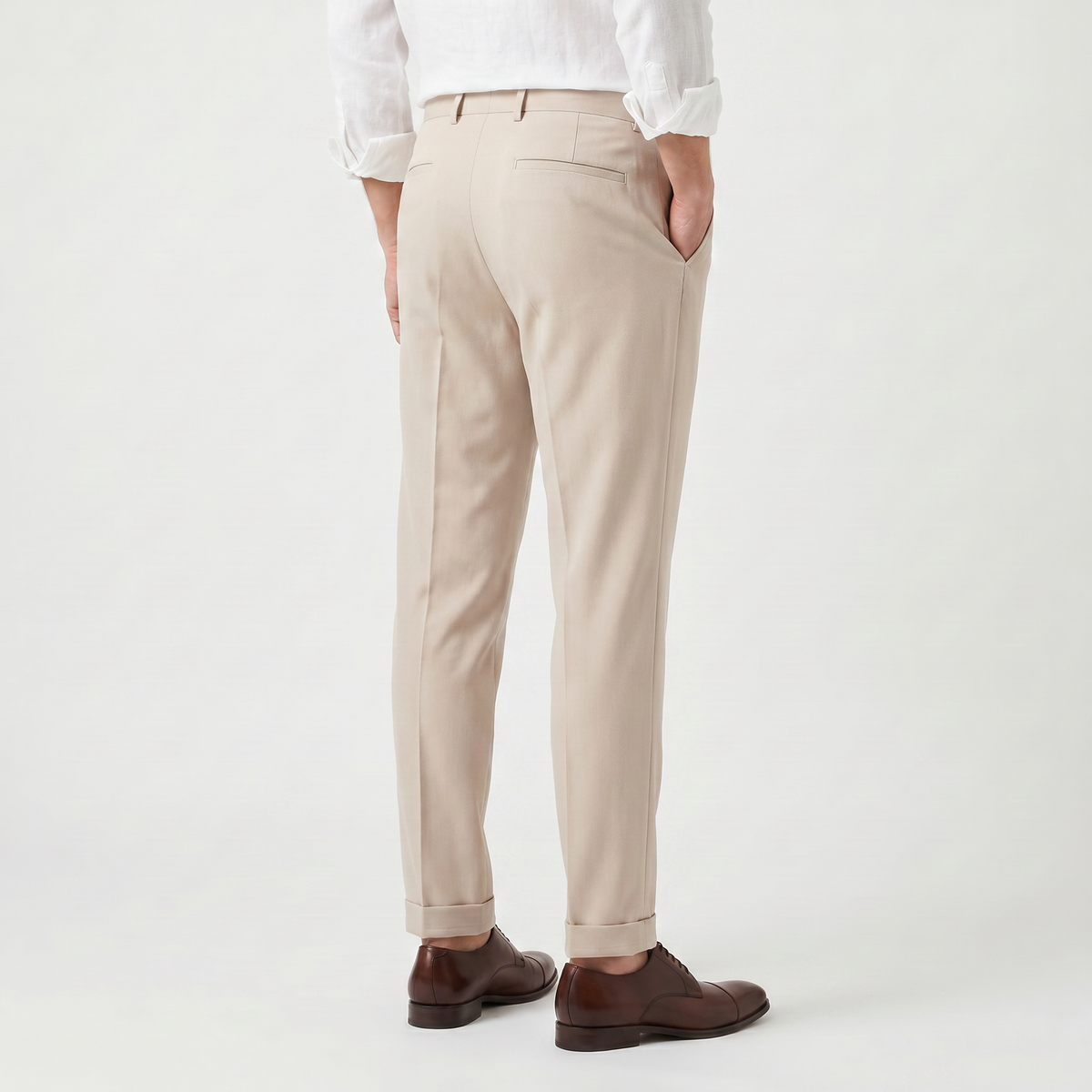 Men's Pleated Tapered Trousers with Cuffed Hem