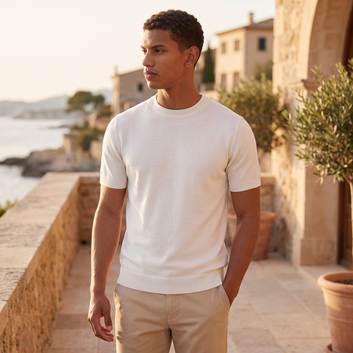 Men's Fine Knit Crew Neck T-Shirt