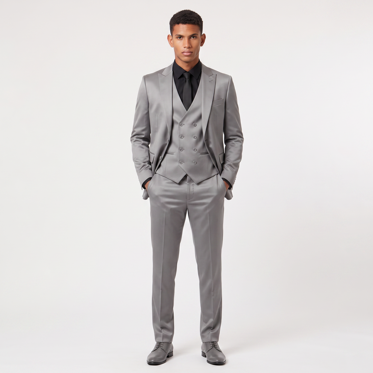 Men's Slim Fit Three-Piece Suit | Double-Breasted Blazer & Waistcoat