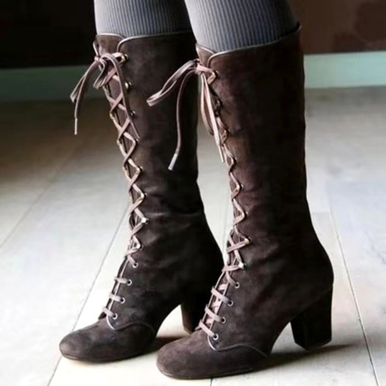 Imke - Women's Lace-Up Knee-High Block Heel Boots