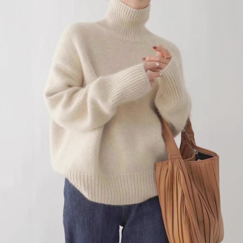 Isabelle  - Women's Oversized Turtleneck Knit Sweater