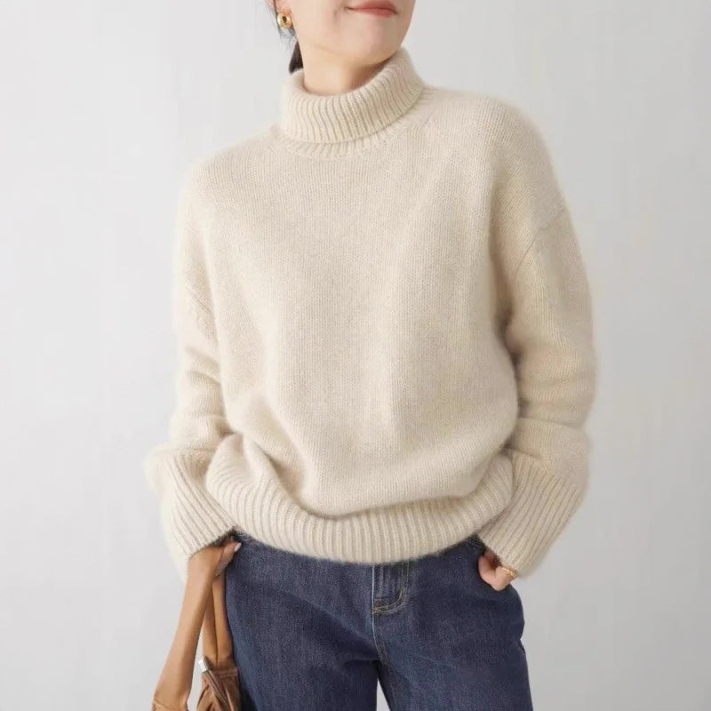 Isabelle  - Women's Oversized Turtleneck Knit Sweater