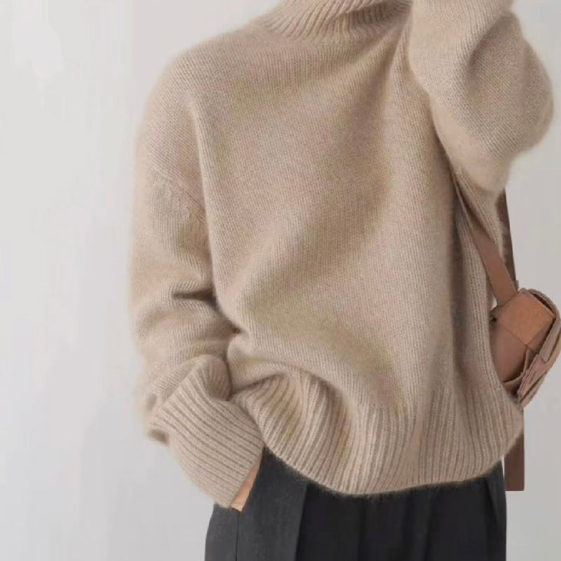 Isabelle  - Women's Oversized Turtleneck Knit Sweater