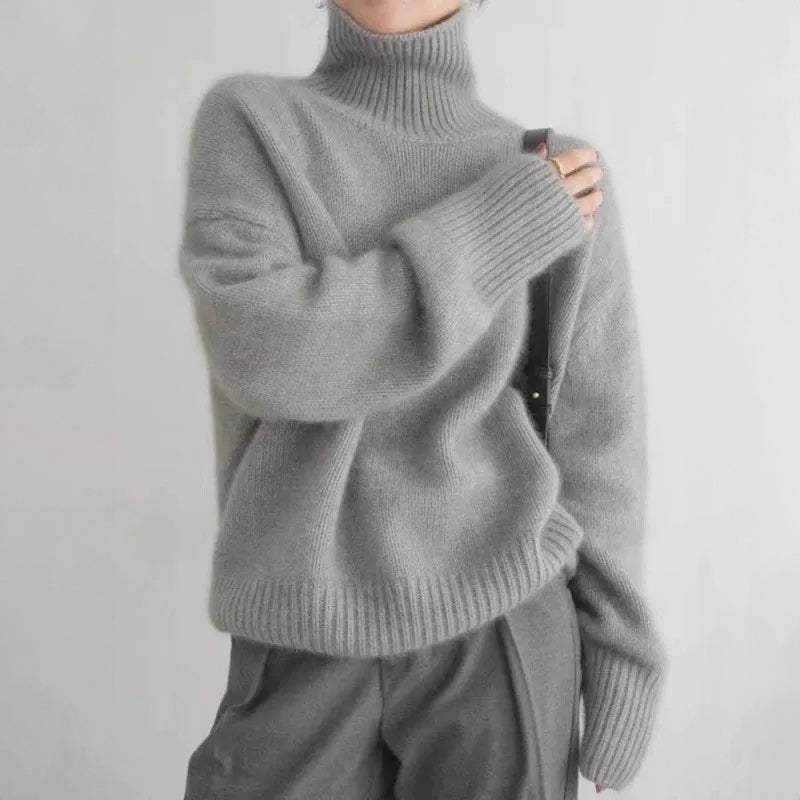 Isabelle  - Women's Oversized Turtleneck Knit Sweater