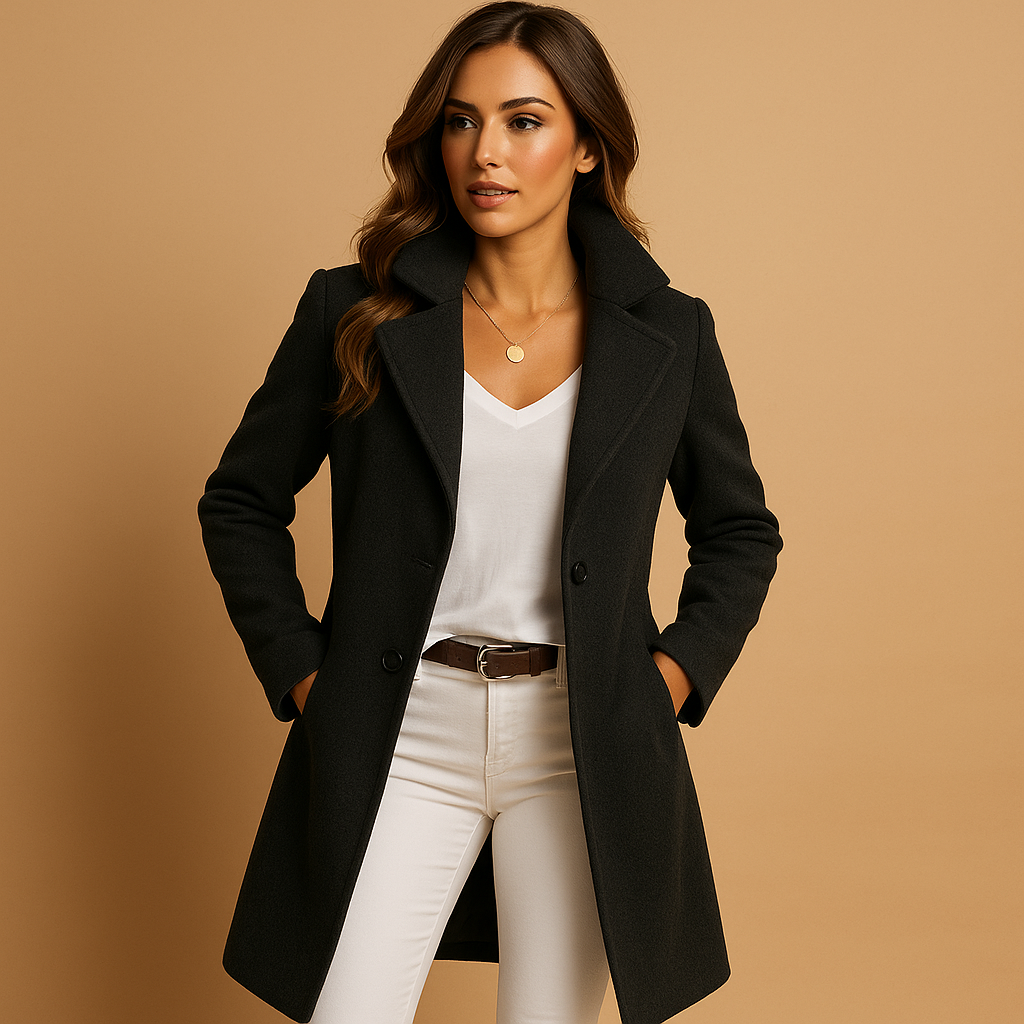 Women's Double-Breasted Wool Blend Coat with Notched Lapels – Elegant Tailored Outerwear for Autumn and Winter