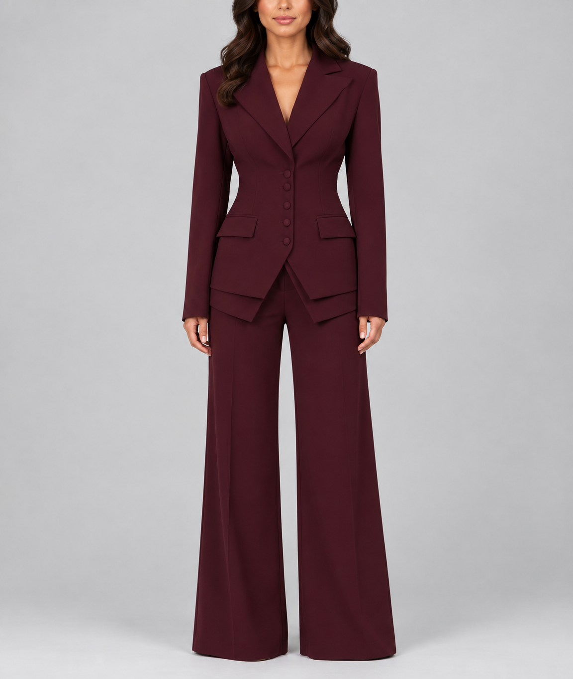 Janice - Women's Button-Front Blazer with Tapered Waist & Wide-Leg Trousers