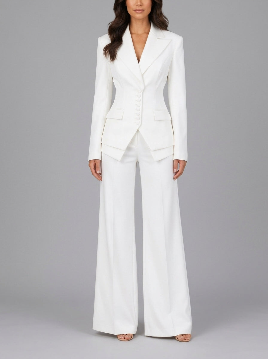 Janice - Women's Button-Front Blazer with Tapered Waist & Wide-Leg Trousers