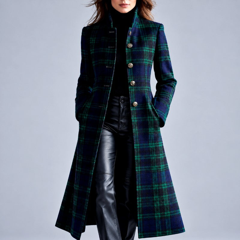 Jean - Women's Plaid Single-Breasted Longline Coat