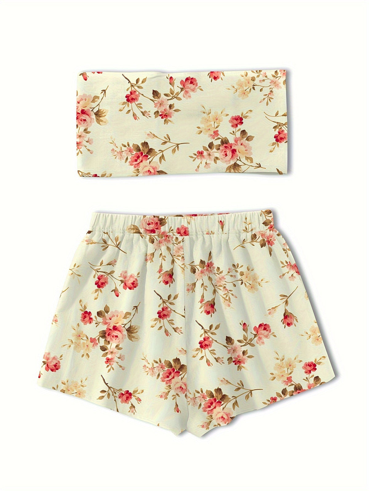 Women's Printed Bandeau Top and Shorts Set with Tie-Front Detail – Lightweight Summer Co-Ord for Holidays