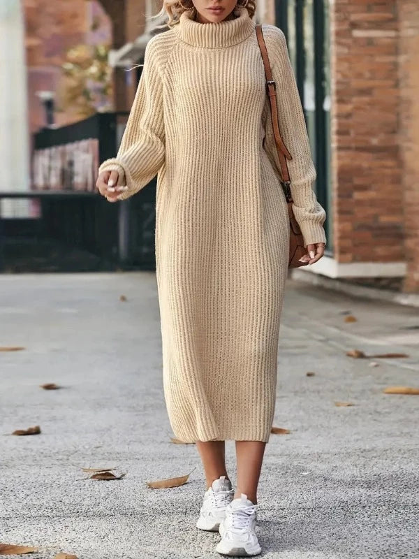 Women’s Oversized Roll Neck Knitted Midi Dress