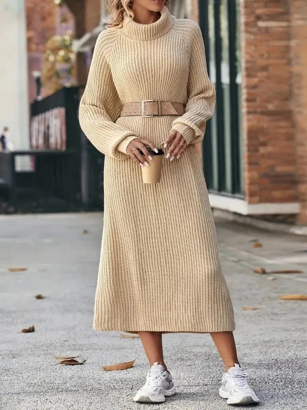 Women’s Oversized Roll Neck Knitted Midi Dress