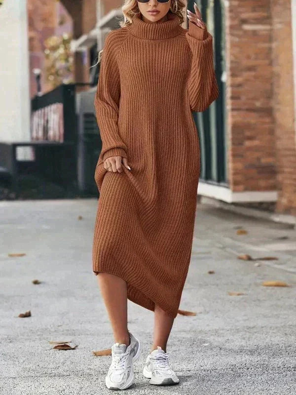 Women’s Oversized Roll Neck Knitted Midi Dress