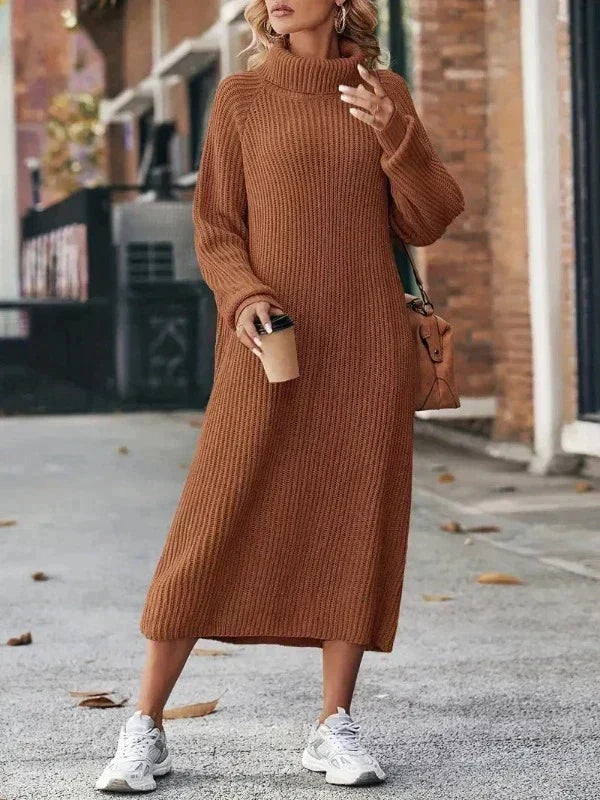 Women’s Oversized Roll Neck Knitted Midi Dress