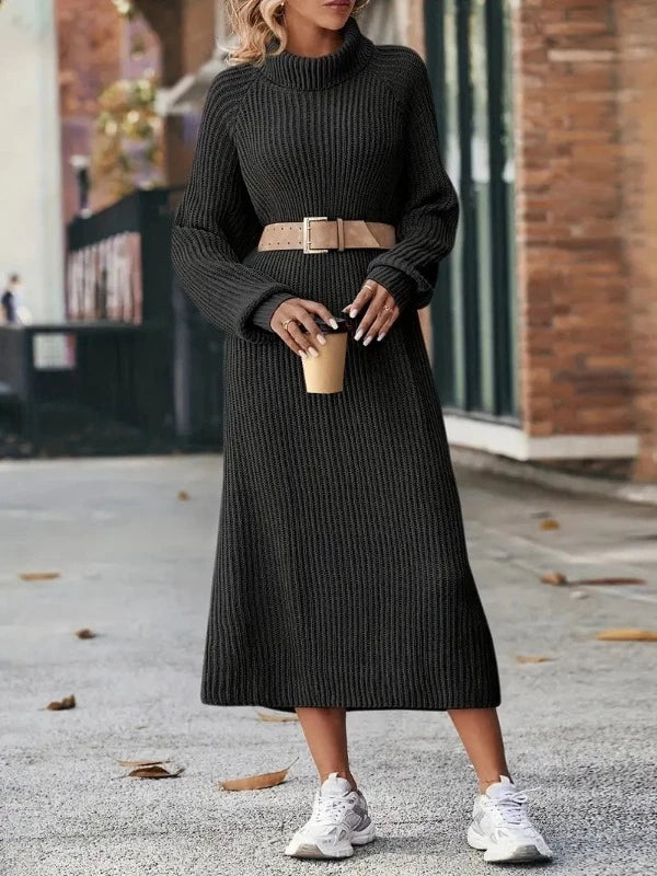 Women’s Oversized Roll Neck Knitted Midi Dress