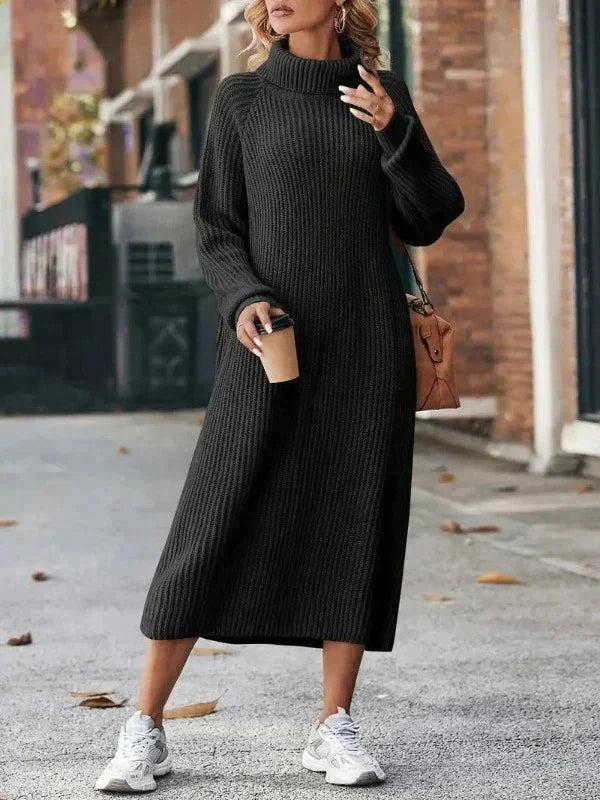 Women’s Oversized Roll Neck Knitted Midi Dress