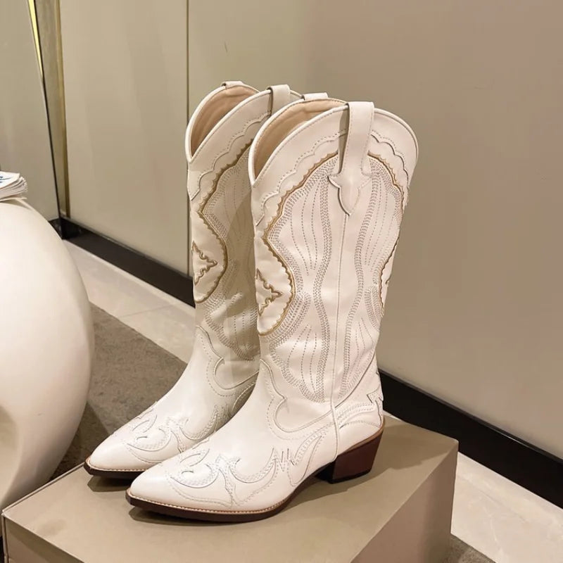 Ava | Western Pointed Toe Mid Calf Cowboy Boots