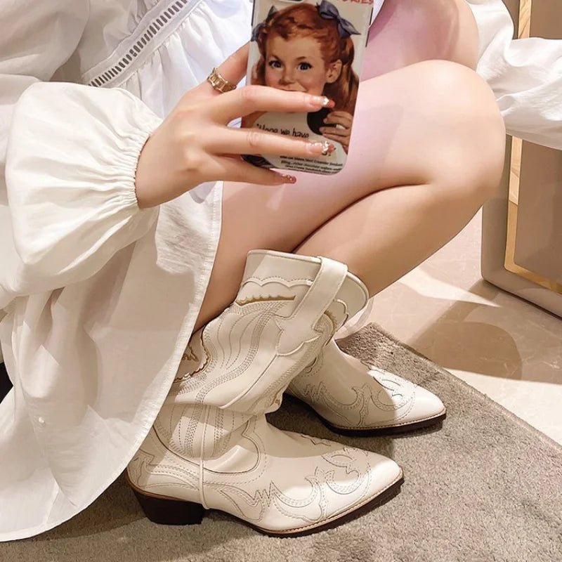 Ava | Western Pointed Toe Mid Calf Cowboy Boots