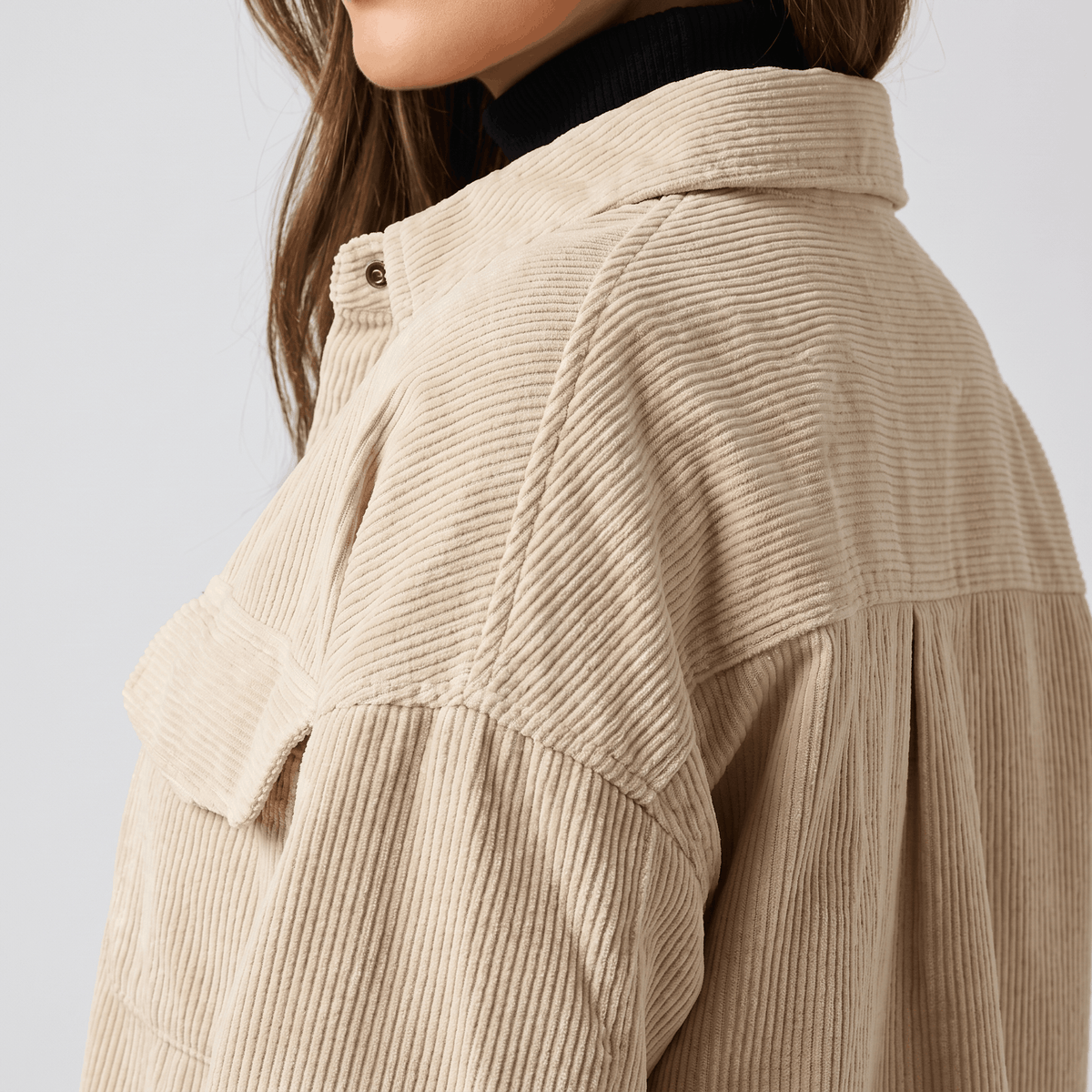 Keanna Wide Wale Corduroy Shirt Jacket – Oversized Button-Down Drop Shoulder Long Sleeve Top