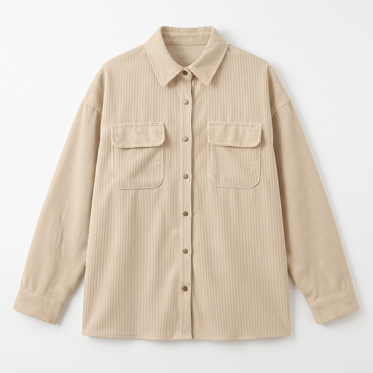 Keanna Wide Wale Corduroy Shirt Jacket – Oversized Button-Down Drop Shoulder Long Sleeve Top