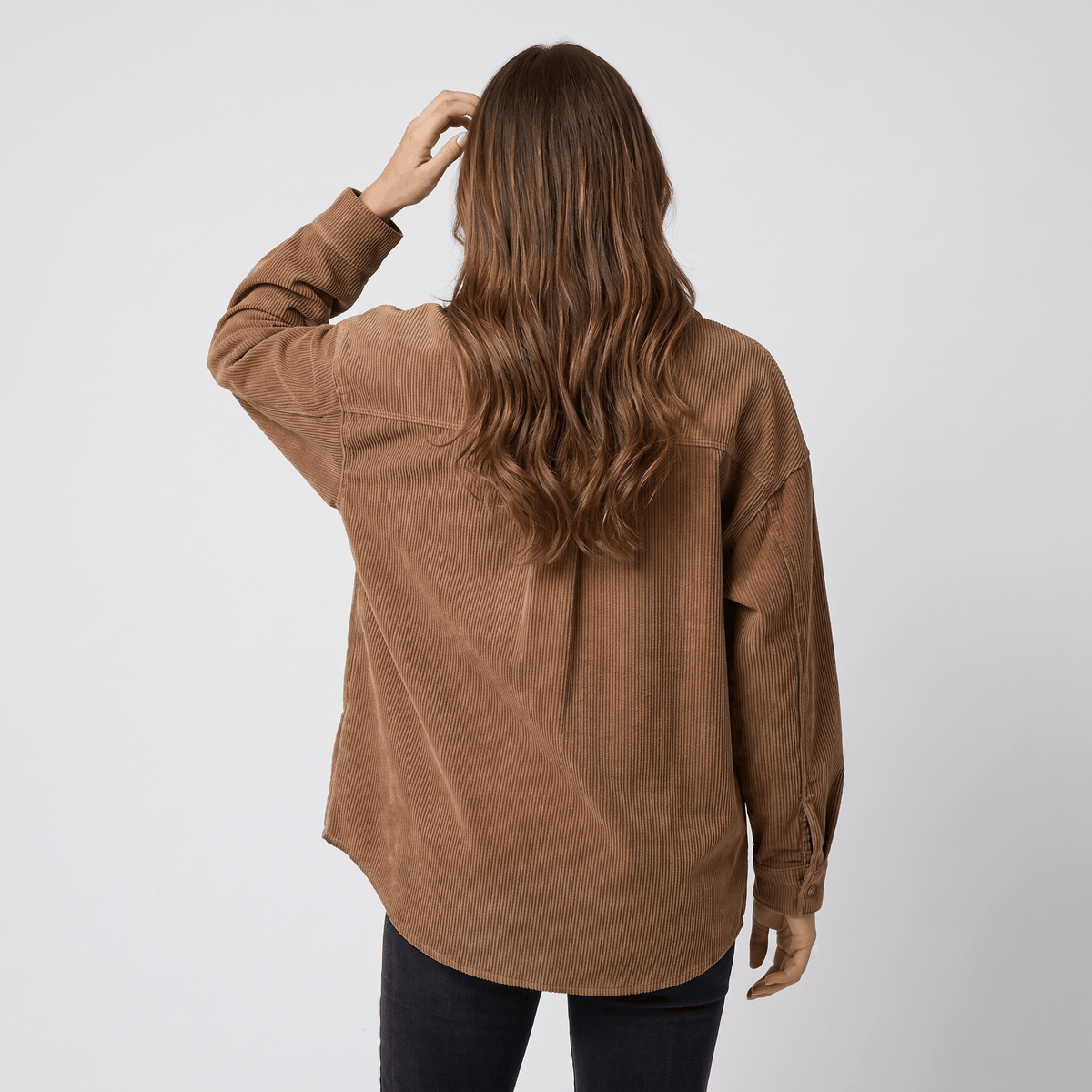 Keanna Wide Wale Corduroy Shirt Jacket – Oversized Button-Down Drop Shoulder Long Sleeve Top