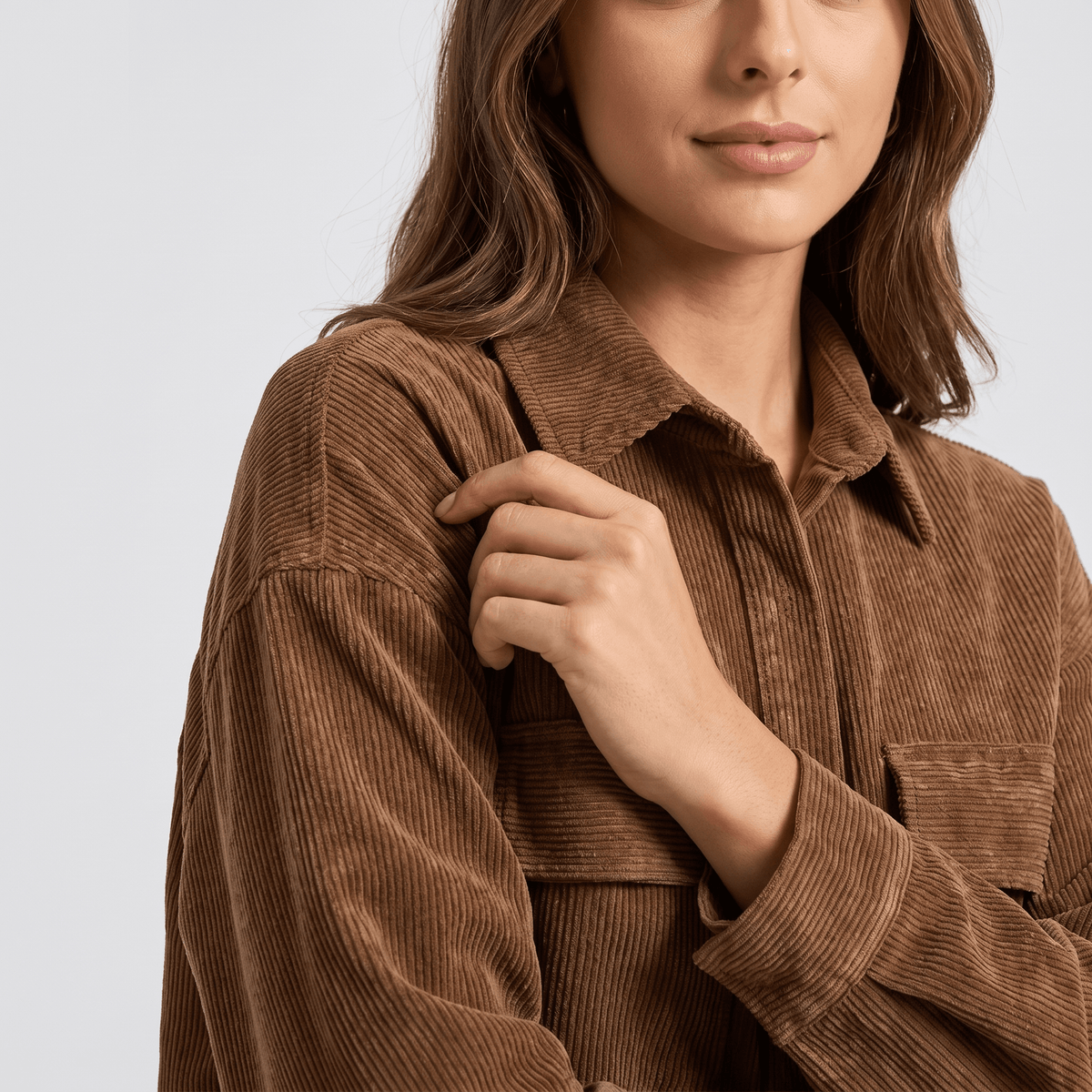 Keanna Wide Wale Corduroy Shirt Jacket – Oversized Button-Down Drop Shoulder Long Sleeve Top