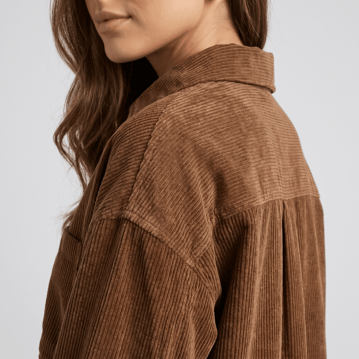 Keanna Wide Wale Corduroy Shirt Jacket – Oversized Button-Down Drop Shoulder Long Sleeve Top