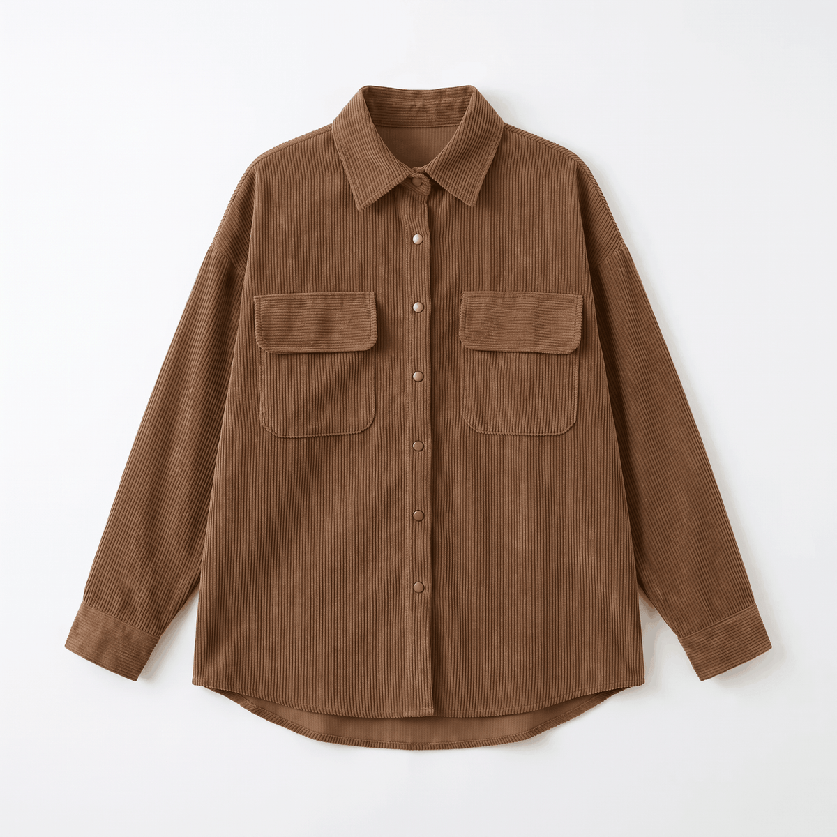 Keanna Wide Wale Corduroy Shirt Jacket – Oversized Button-Down Drop Shoulder Long Sleeve Top