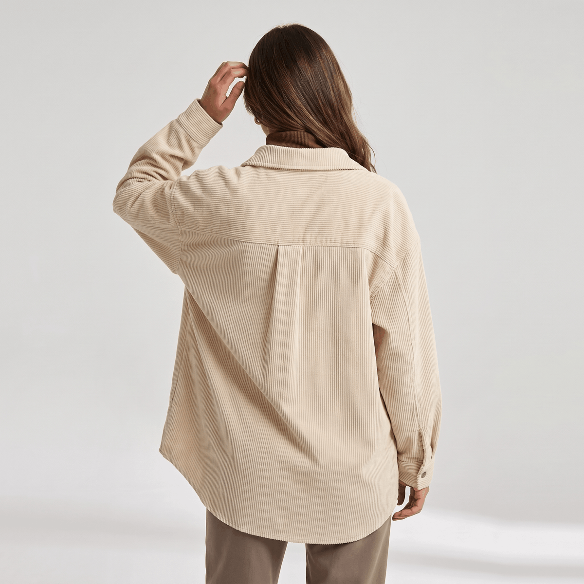 Keanna Wide Wale Corduroy Shirt Jacket – Oversized Button-Down Drop Shoulder Long Sleeve Top