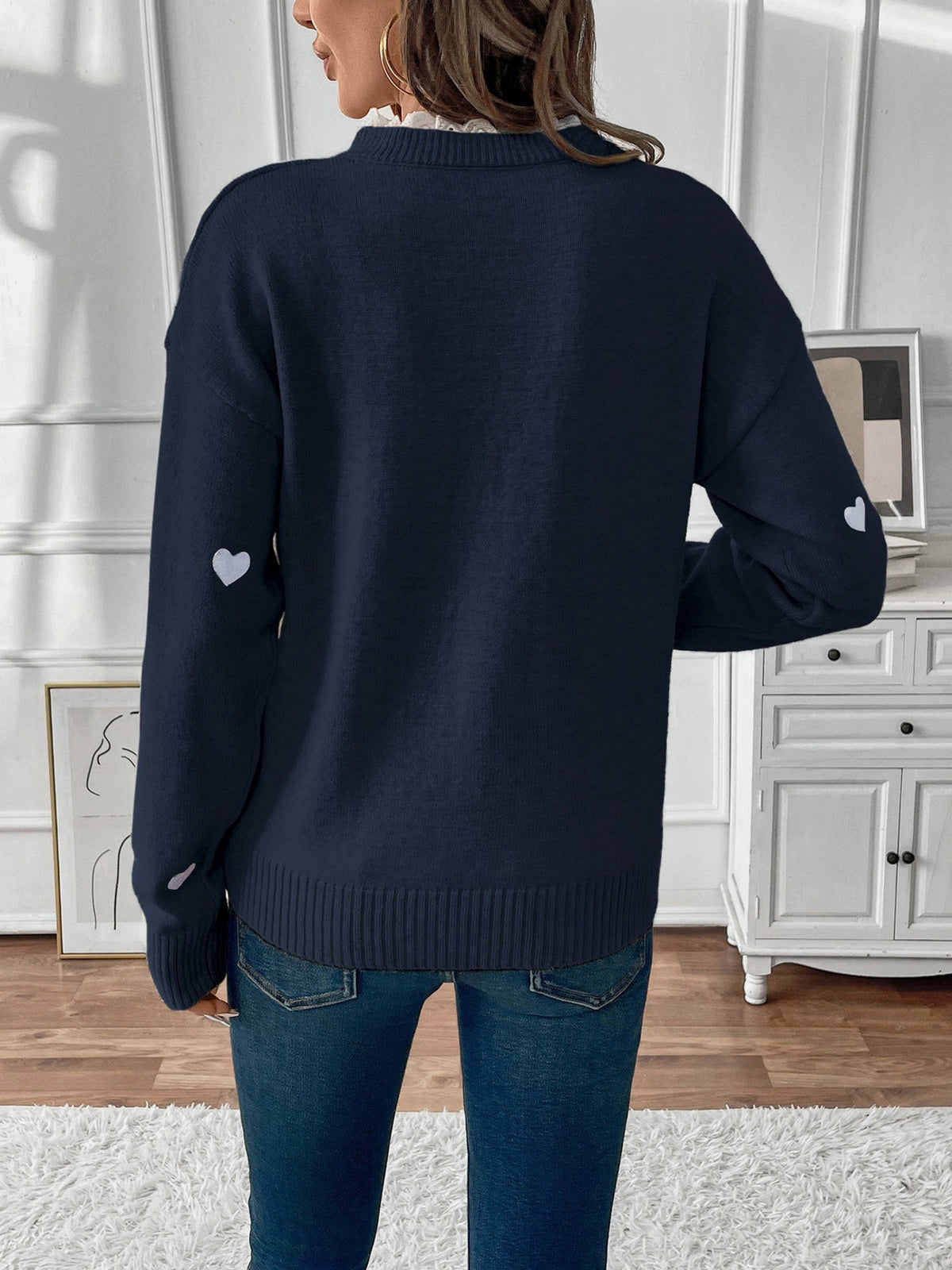 Sabine Heart Print Lace V-Neck Sweater
