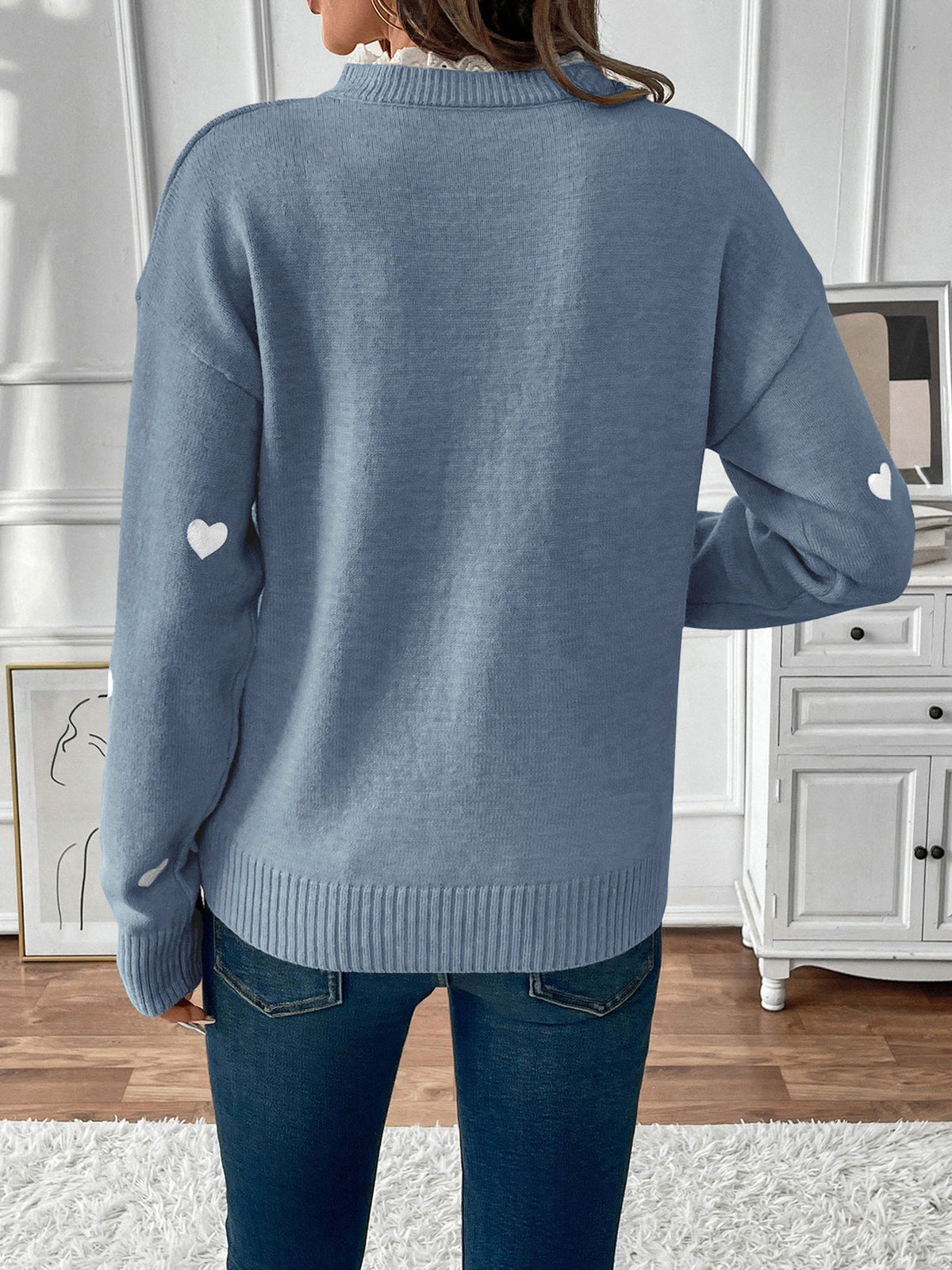 Sabine Heart Print Lace V-Neck Sweater