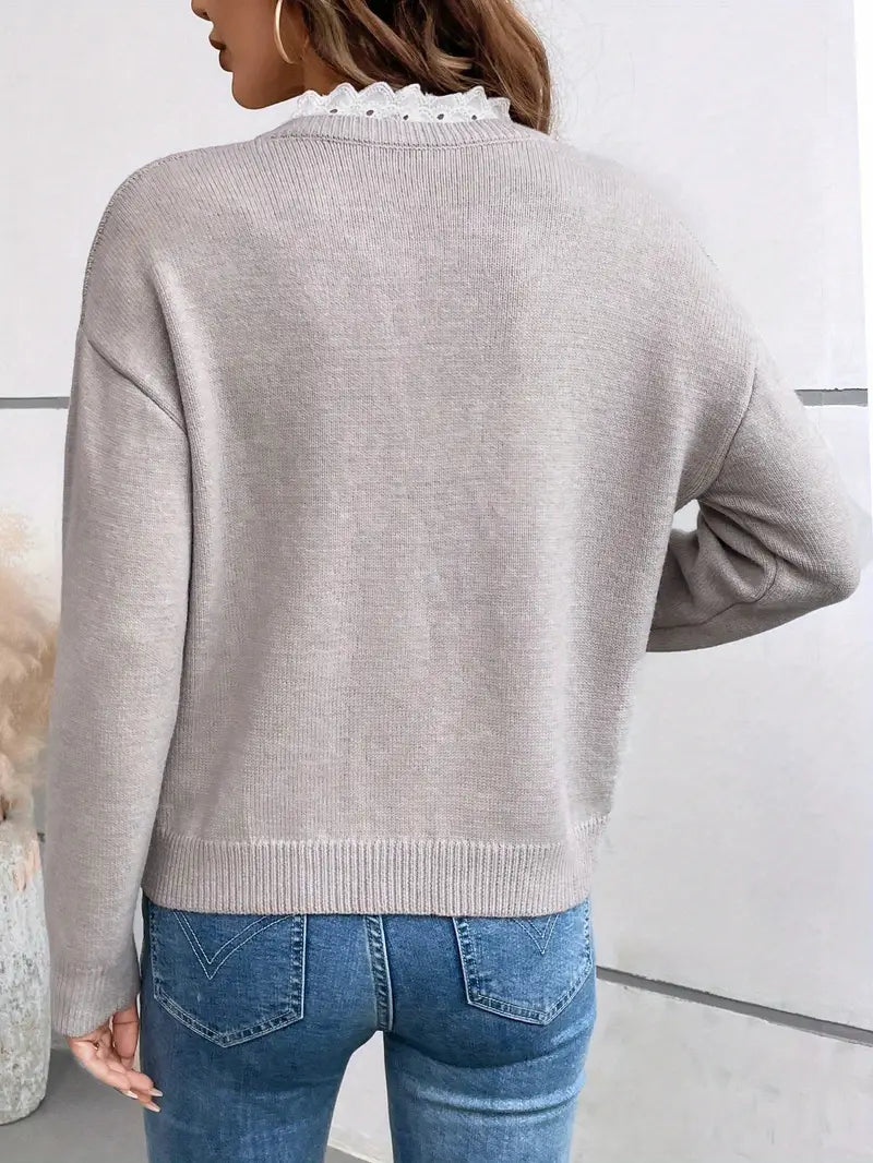 Brisa-Eve Lace Trim V-Neck Sweater