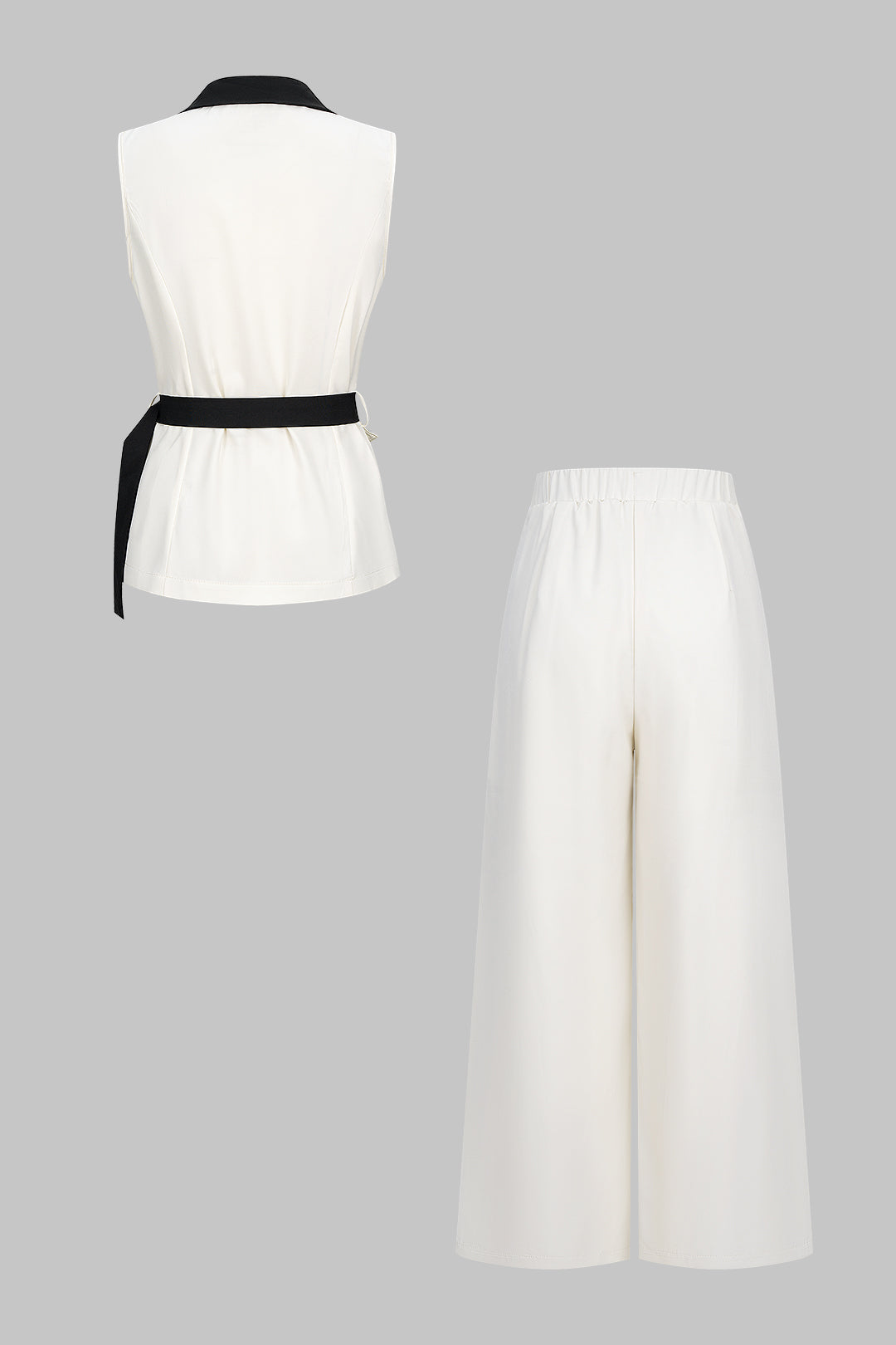 Women’s Elegant Belted Sleeveless Waistcoat and Wide Leg Palazzo Trouser Suit – Tailored Two-Piece Outfit for Office and Smart Casual Occasions