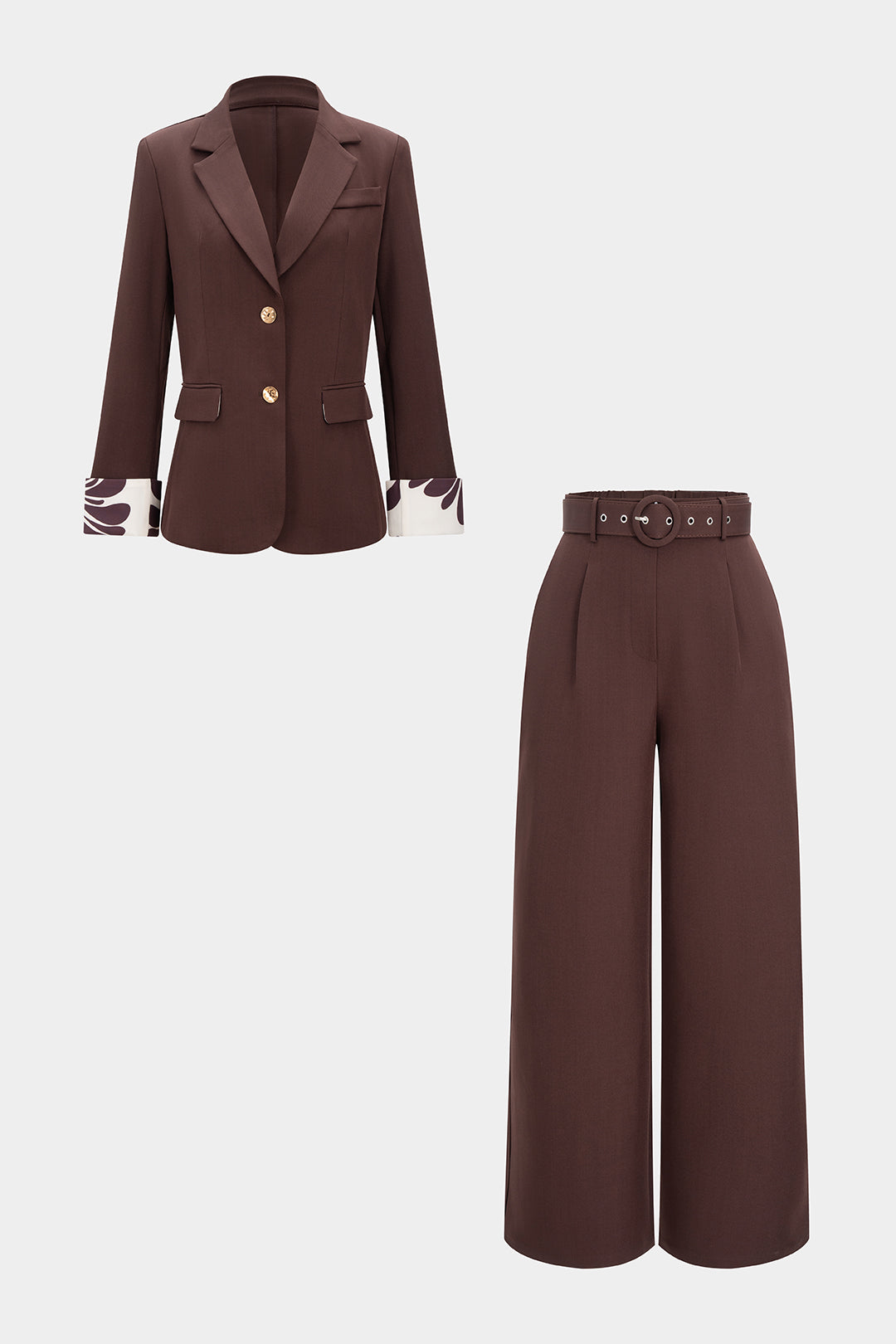 Women’s Elegant Tailored Two-Button Blazer and Belted Palazzo Trouser Suit – Sophisticated Wide Leg Two-Piece Outfit for Office and Formal Occasions