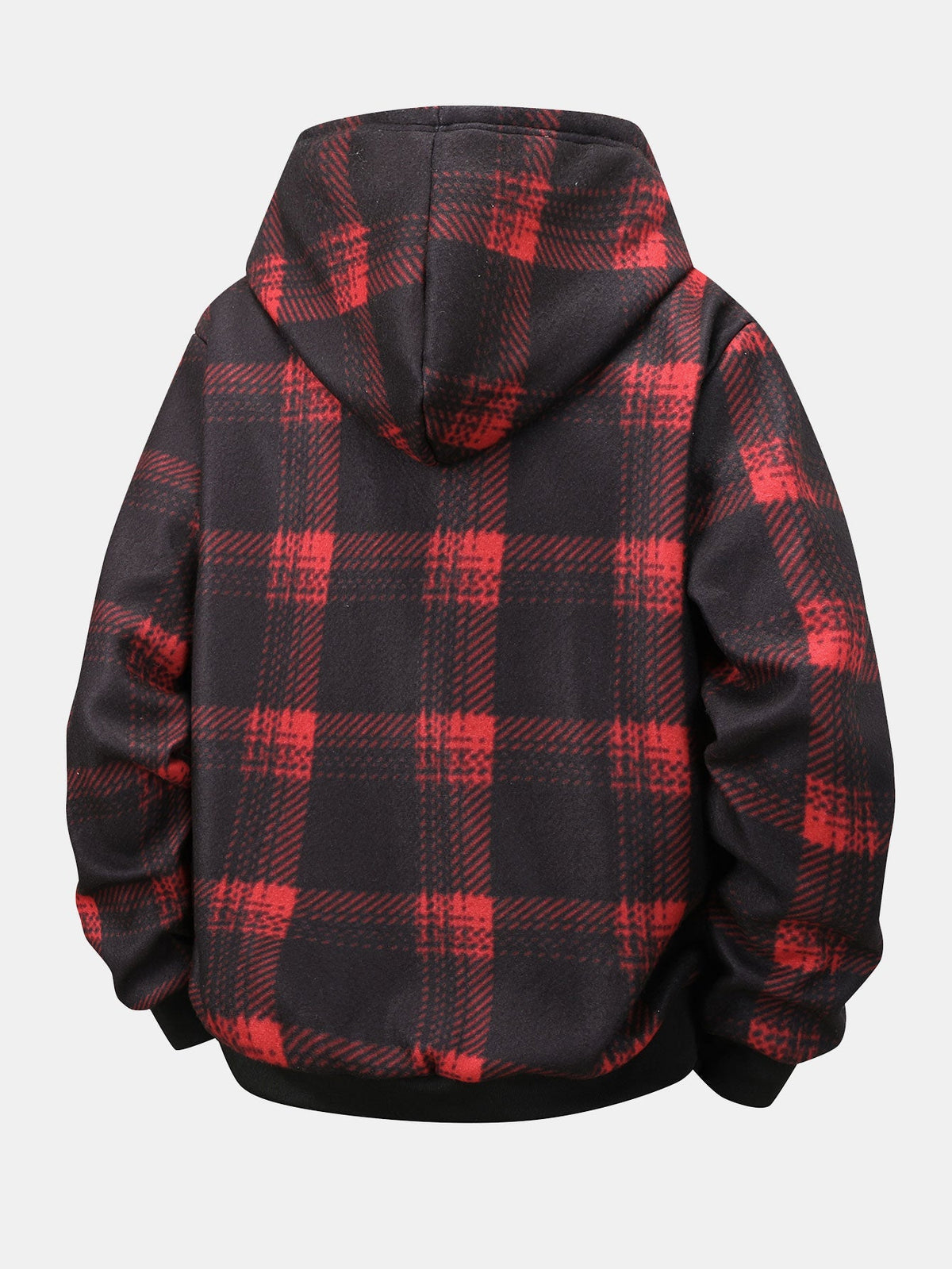 Men's Teddy-Lined Plaid Hooded Jacket – Warm Fleece Winter Outerwear with Drawstring Hood and Classic Check Pattern