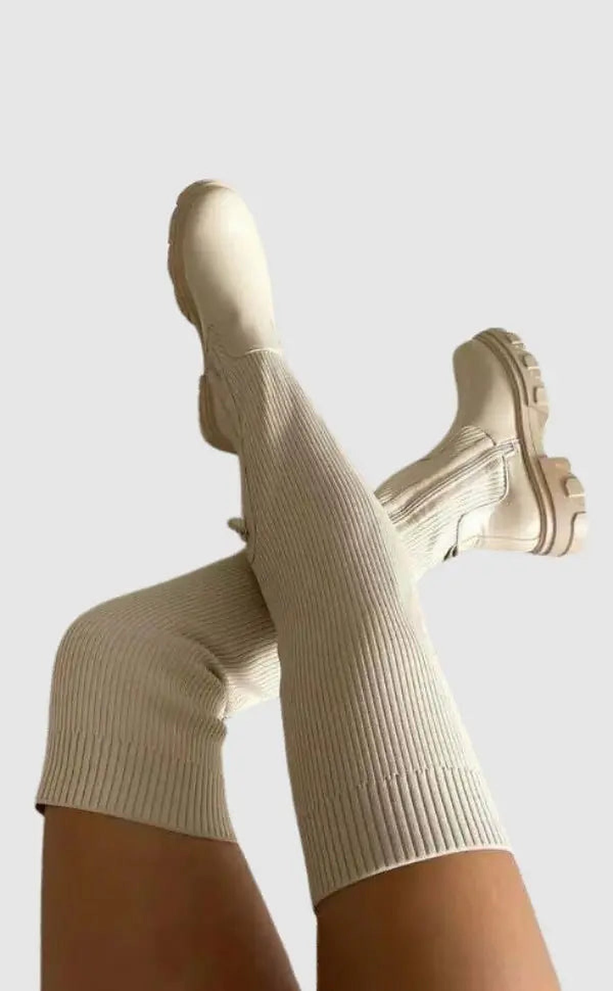 Women's Knit Over-Knee Boots | Flat Sole Stretch Sock Boots