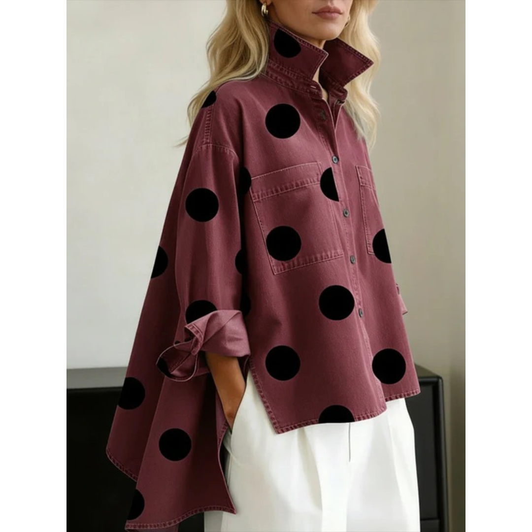Women's Oversized Long Sleeve Denim Shirt with Printed Design and Chest Pockets – Relaxed Fit Button-Up Casual Top for Everyday Streetwear and Weekend Layering