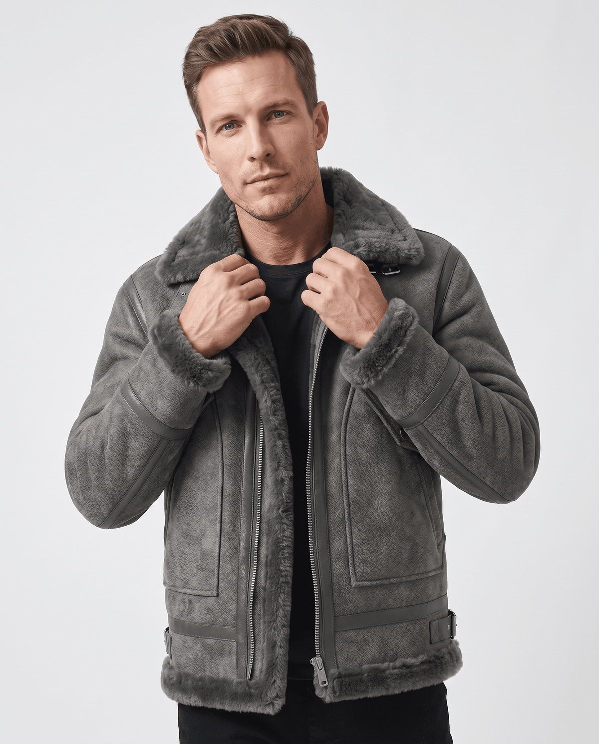 Leather Shearling Aviator Jacket – Distressed Finish & Lamb Fur Lining | Rodie
