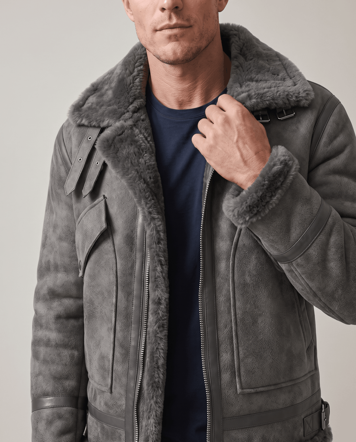 Leather Shearling Aviator Jacket – Distressed Finish & Lamb Fur Lining | Rodie