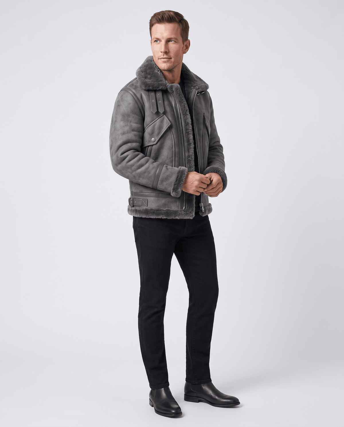 Leather Shearling Aviator Jacket – Distressed Finish & Lamb Fur Lining | Rodie