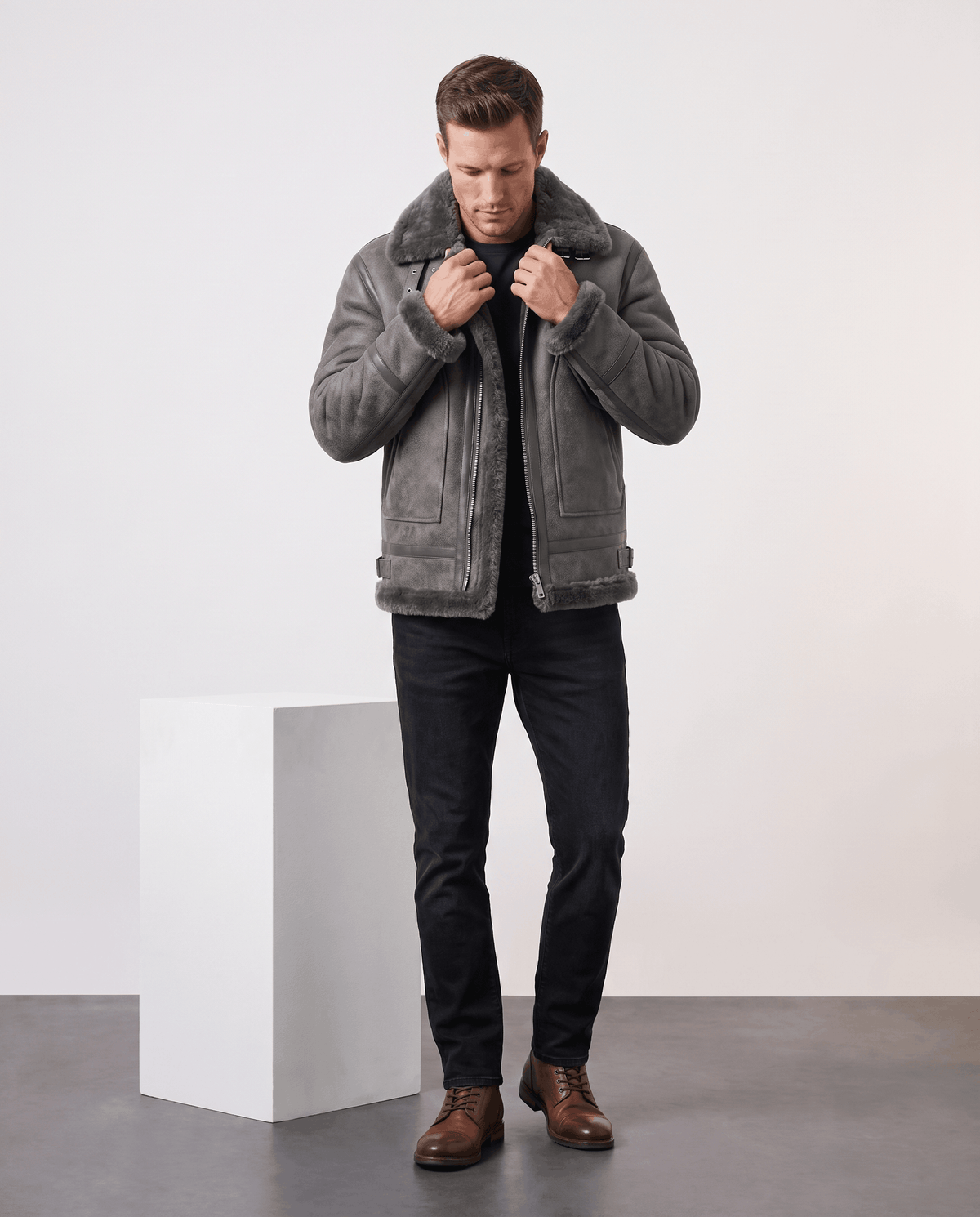 Leather Shearling Aviator Jacket – Distressed Finish & Lamb Fur Lining | Rodie