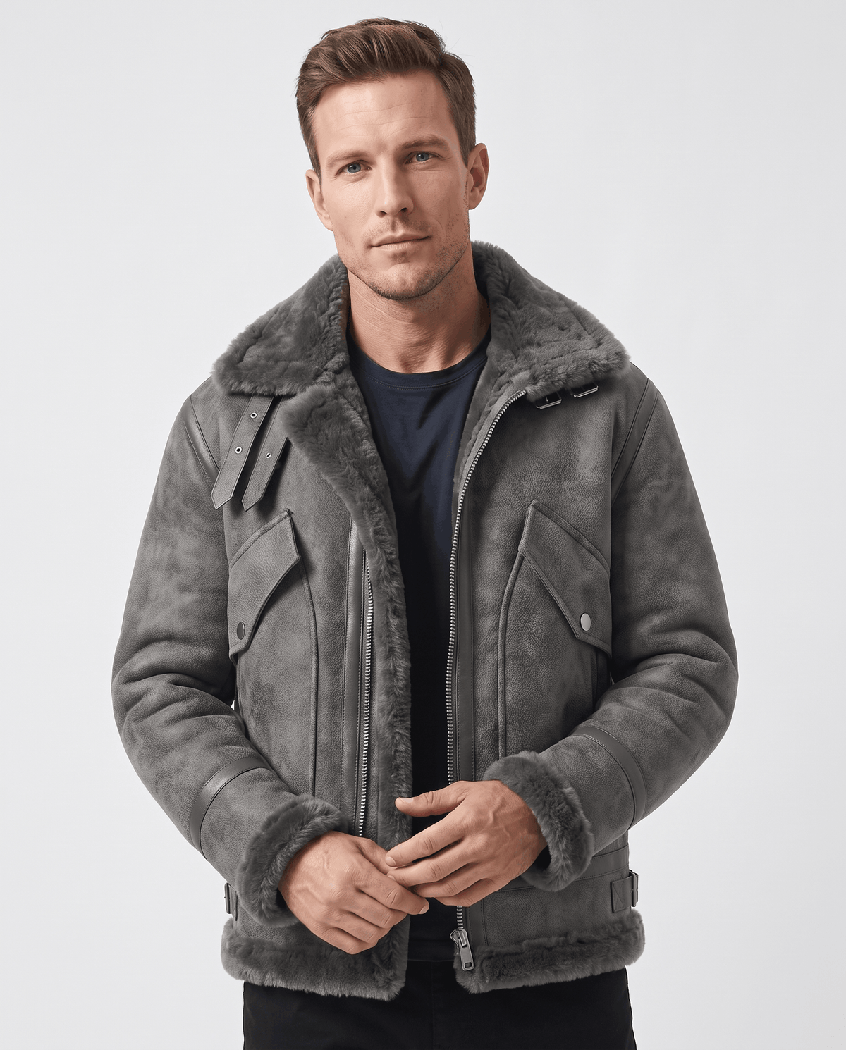 Leather Shearling Aviator Jacket – Distressed Finish & Lamb Fur Lining | Rodie