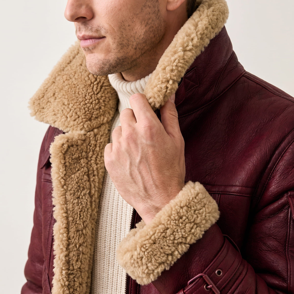 Leather Shearling Jacket – Fur Lining & Biker-Inspired Design | Jovito